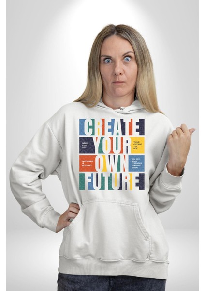 Geleçeği Seninle Planlayalım Kadın Erkek Beyaz Kapüşonlu Sweatshirt Hoodie modelleri