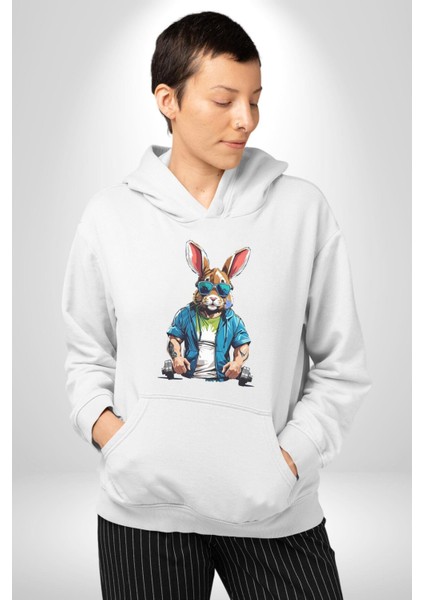 Halter Spor Güneş Gözlüüğü Tavşan Kadın Erkek Beyaz Kapüşonlu Sweatshirt Hoodie fiyatları