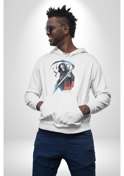 Azrail Ölüm Tanrısı Iskelet Kadın Erkek Beyaz Kapüşonlu Sweatshirt Hoodie indirimleri