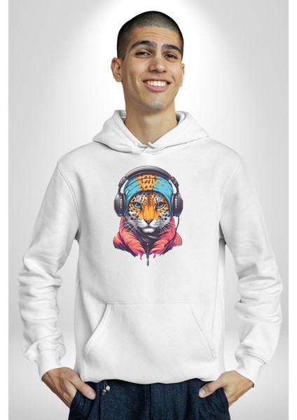 Kulaklık Kedi Leopar Bandana Kadın Erkek Beyaz Kapüşonlu Sweatshirt Hoodie fiyatları