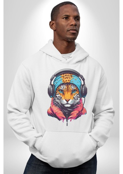 Kulaklık Kedi Leopar Bandana Kadın Erkek Beyaz Kapüşonlu Sweatshirt Hoodie fırsatları