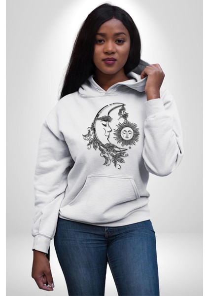 Ay Güneş Astroloji Aşk Estetik Kadın Erkek Beyaz Kapüşonlu Sweatshirt Hoodie fiyatları