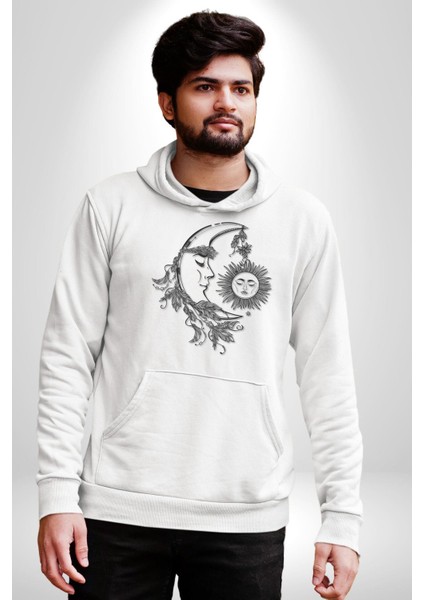 Ay Güneş Astroloji Aşk Estetik Kadın Erkek Beyaz Kapüşonlu Sweatshirt Hoodie modelleri