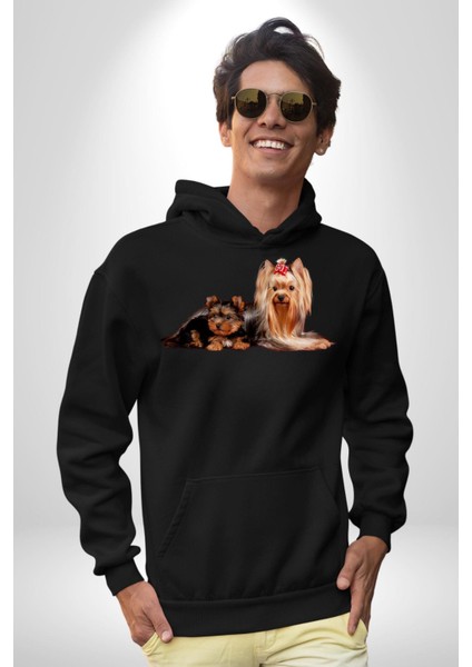 Yorkshire Teacup ve Anne Köpek Kadın Erkek Siyah Kapüşonlu Sweatshirt Hoodie modelleri
