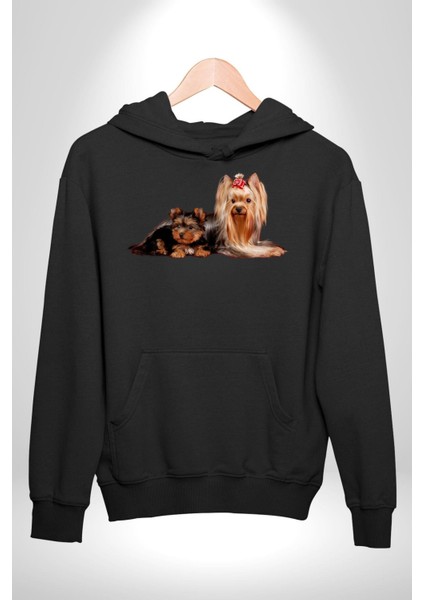 Yorkshire Teacup ve Anne Köpek Kadın Erkek Siyah Kapüşonlu Sweatshirt Hoodie indirimleri