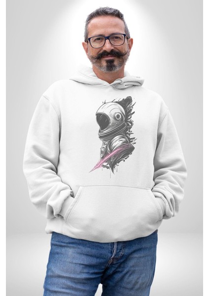 Astronot Kafası Kadın Erkek Beyaz Kapüşonlu Sweatshirt Hoodie modelleri