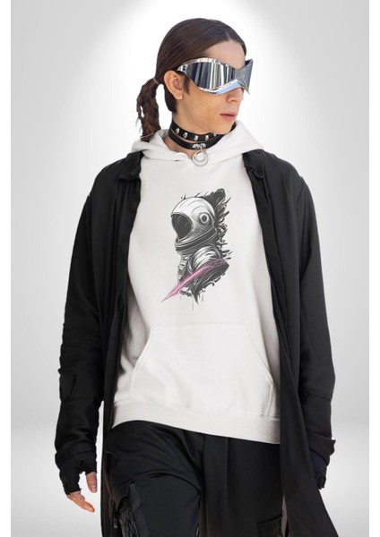 Astronot Kafası Kadın Erkek Beyaz Kapüşonlu Sweatshirt Hoodie fırsatları