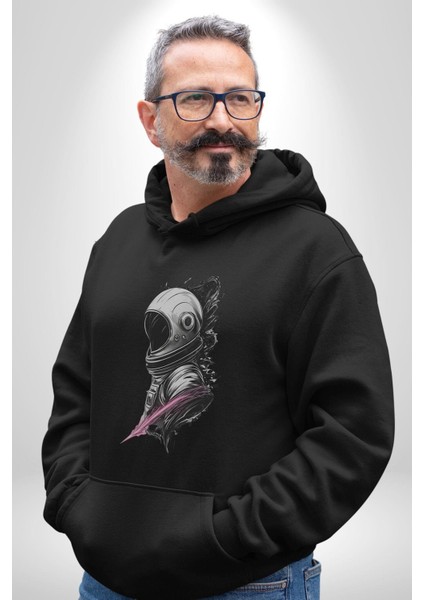 Astronot Kafası Kadın Erkek Siyah Kapüşonlu Sweatshirt Hoodie modelleri