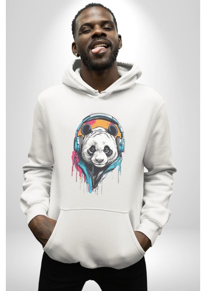 Kulaklık Ayı Panda Kadın Erkek Beyaz Kapüşonlu Sweatshirt Hoodie fiyatları