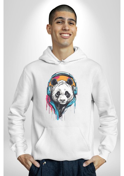 Kulaklık Ayı Panda Kadın Erkek Beyaz Kapüşonlu Sweatshirt Hoodie modelleri
