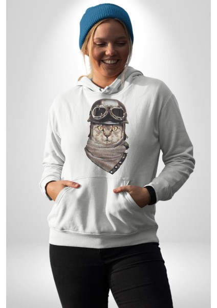Kasket Bandana Motorcu Kedi Kadın Erkek Beyaz Kapüşonlu Sweatshirt Hoodie fiyatları