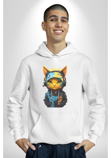 Bandana Kedi Kulaklık Çeket Kadın Erkek Beyaz Kapüşonlu Sweatshirt Hoodie modelleri