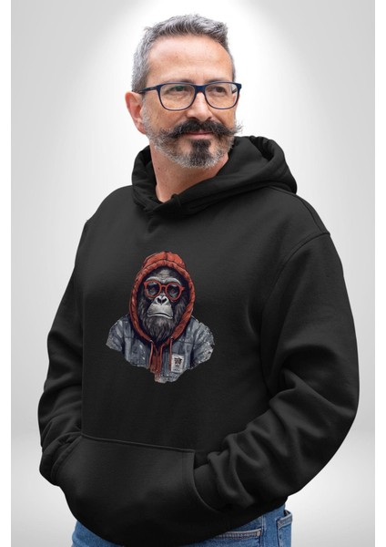 Kırmızı Gözlük Çeket Maymun Kadın Erkek Siyah Kapüşonlu Sweatshirt Hoodie modelleri