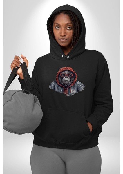 Kırmızı Gözlük Çeket Maymun Kadın Erkek Siyah Kapüşonlu Sweatshirt Hoodie fırsatları