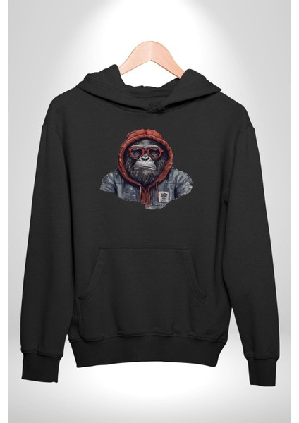 Kırmızı Gözlük Çeket Maymun Kadın Erkek Siyah Kapüşonlu Sweatshirt Hoodie indirimleri
