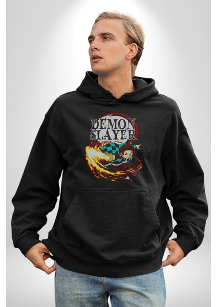 Demon Slayer Iblis Avcısı Anime Figürü Kadın Erkek Siyah Kapüşonlu Sweatshirt Hoodie fiyatları