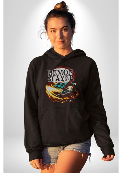 Demon Slayer Iblis Avcısı Anime Figürü Kadın Erkek Siyah Kapüşonlu Sweatshirt Hoodie fırsatları