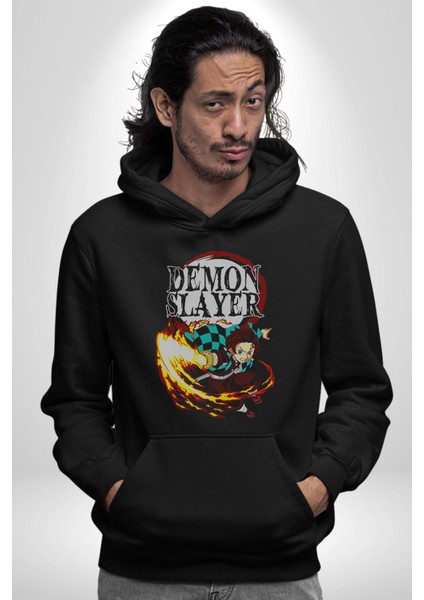 Demon Slayer Iblis Avcısı Anime Figürü Kadın Erkek Siyah Kapüşonlu Sweatshirt Hoodie indirimleri