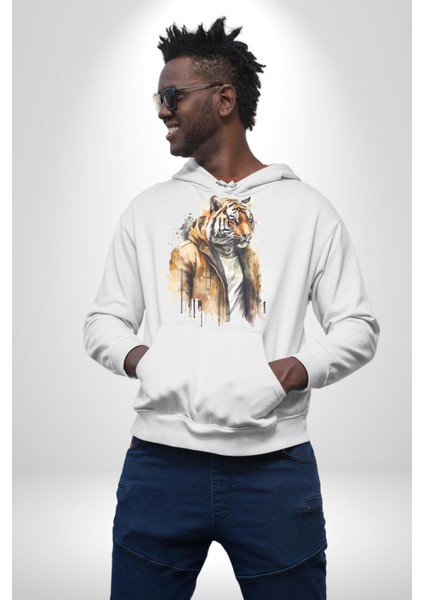 Cool Yakışıklı Kapüşonlu Spor Kaplan Kadın Erkek Beyaz Kapüşonlu Sweatshirt Hoodie fırsatları