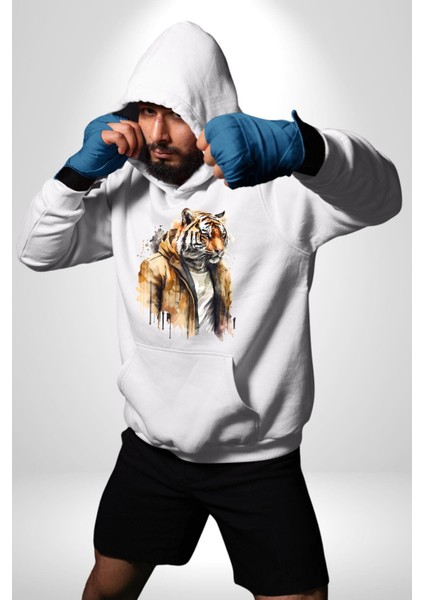 Cool Yakışıklı Kapüşonlu Spor Kaplan Kadın Erkek Beyaz Kapüşonlu Sweatshirt Hoodie indirimleri