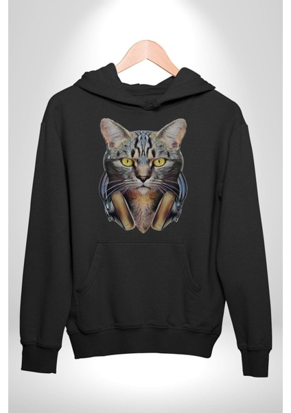 Kulaklık Kedi Kadın Erkek Siyah Kapüşonlu Sweatshirt Hoodie fiyatları