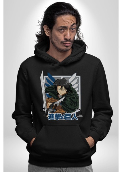 Anime Levi Ackerman Beyaz ve Siyah Kanatlar Kadın Erkek Siyah Kapüşonlu Sweatshirt Hoodie fiyatları