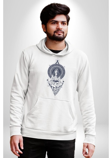 Falcı Meditasyon Yoga Dağın Üstünde Kadın Erkek Beyaz Kapüşonlu Sweatshirt Hoodie modelleri