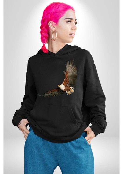 Kartal Özgürlük Kadın Erkek Siyah Kapüşonlu Sweatshirt Hoodie fırsatları