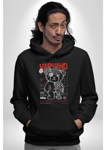Uyarı Dikkatli Yaklaş Kadın Erkek Siyah Kapüşonlu Sweatshirt Hoodie fırsatları