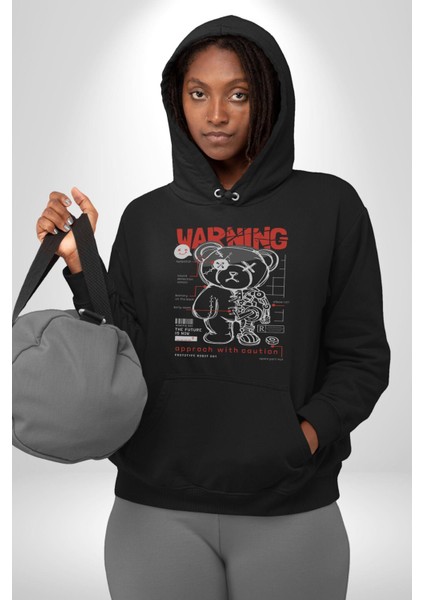 Uyarı Dikkatli Yaklaş Kadın Erkek Siyah Kapüşonlu Sweatshirt Hoodie indirimleri