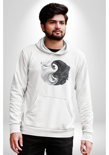 Siyah Beyaz Ying Yang Kadın Erkek Beyaz Kapüşonlu Sweatshirt Hoodie fiyatları