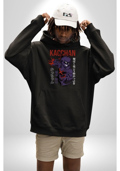 Kasuki Bakugo Anime  Kadın Erkek  Siyah Kapüşonlu Sweatshirt Hoodie