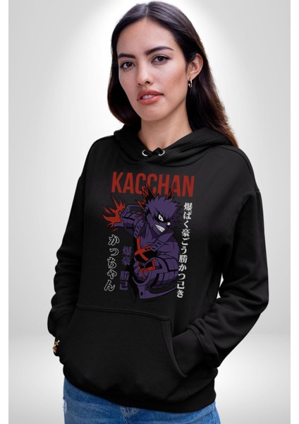 Kasuki Bakugo Anime  Kadın Erkek  Siyah Kapüşonlu Sweatshirt Hoodie