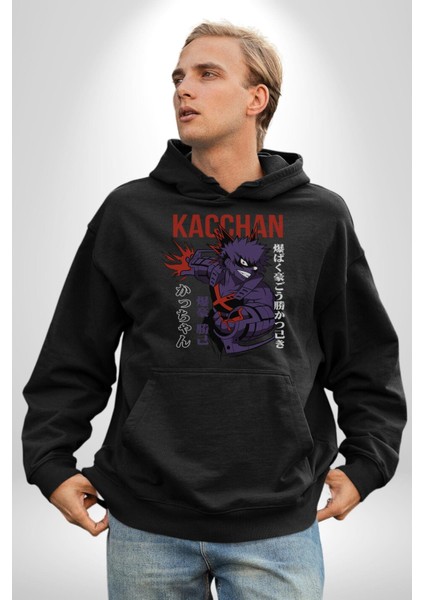 Kasuki Bakugo Anime  Kadın Erkek  Siyah Kapüşonlu Sweatshirt Hoodie