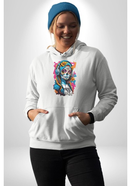 Kulaklık Müzik Dinleyen Kız Kadın Erkek Beyaz Kapüşonlu Sweatshirt Hoodie fırsatları