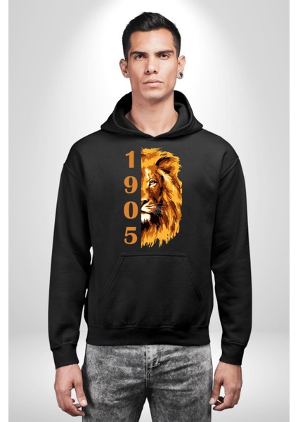 Aslan 1905 Taraftar Kadın Erkek  Siyah Kapüşonlu Sweatshirt Hoodie