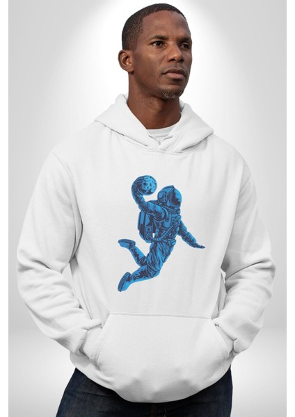 Basketbol Mars Uzay Smaçı Kadın Erkek Beyaz Kapüşonlu Sweatshirt Hoodie indirimleri