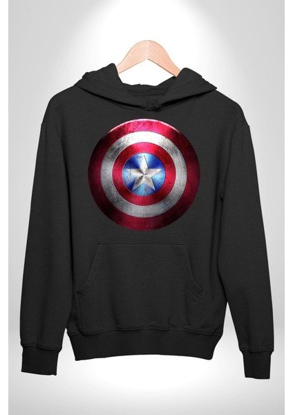 Kaptan Amerika Kalkan Kadın Erkek  Siyah Kapüşonlu Sweatshirt Hoodie