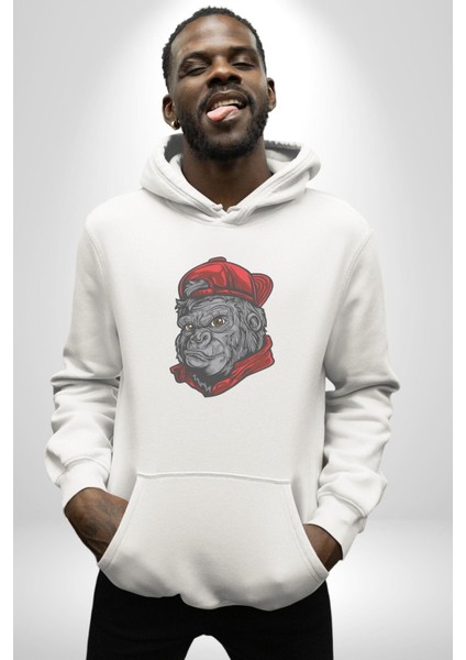Kırmızı Şapka Maymun Kadın Erkek Beyaz Kapüşonlu Sweatshirt Hoodie fiyatları