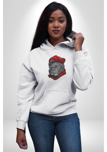 Kırmızı Şapka Maymun Kadın Erkek Beyaz Kapüşonlu Sweatshirt Hoodie modelleri
