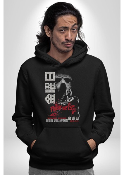 13. Cuma Korku Film Kadın Erkek Siyah Kapüşonlu Sweatshirt Hoodie