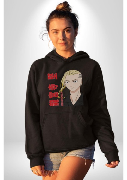 Ken Ryugujı Anime Tokyo Intikamcıları Kadın Erkek Siyah Kapüşonlu Sweatshirt Hoodie