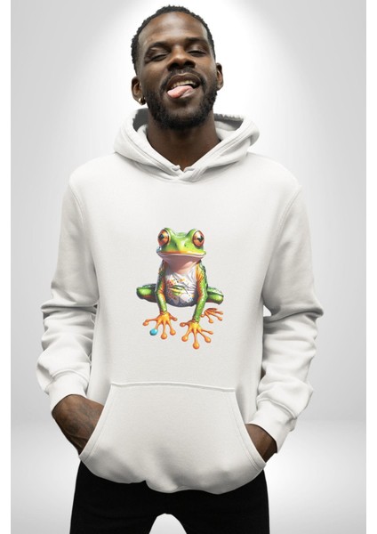 Frog Kurbağa Prens Kadın Erkek Beyaz Kapüşonlu Sweatshirt Hoodie