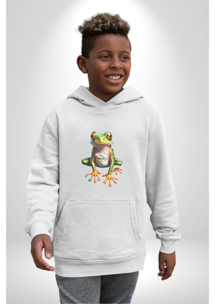 Frog Kurbağa Prens Kadın Erkek Beyaz Kapüşonlu Sweatshirt Hoodie fiyatları