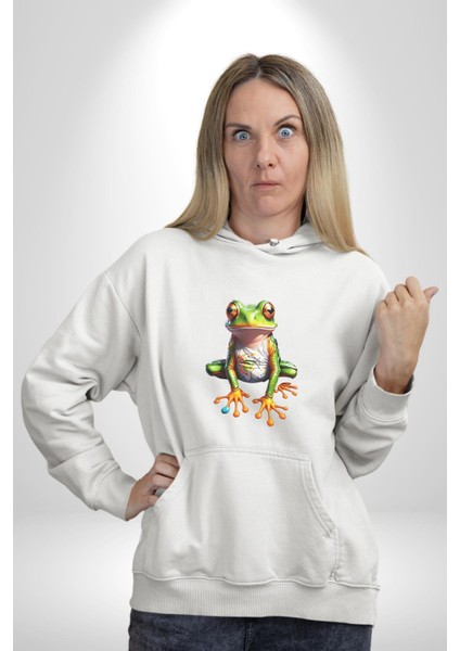 Frog Kurbağa Prens Kadın Erkek Beyaz Kapüşonlu Sweatshirt Hoodie fırsatları