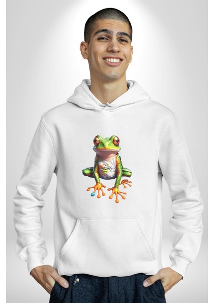 Frog Kurbağa Prens Kadın Erkek Beyaz Kapüşonlu Sweatshirt Hoodie indirimleri