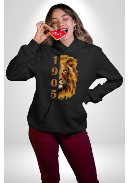 Aslan 1905 Taraftar Kadın Erkek  Siyah Kapüşonlu Sweatshirt Hoodie