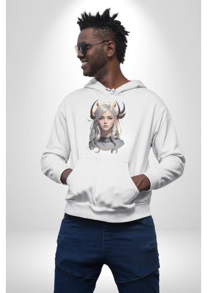 Koç Kadın Savaşcı Kadın Erkek Beyaz Kapüşonlu Sweatshirt Hoodie indirimleri