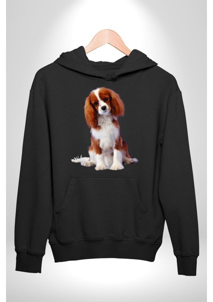 Cavalier King Charles Spaniel Kadın Erkek Siyah Kapüşonlu Sweatshirt Hoodie