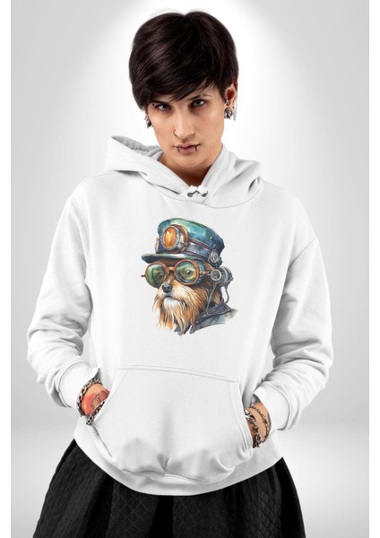 Tren Sürücüsü Gözlüklü Yorkshire Kadın Erkek Beyaz Kapüşonlu Sweatshirt Hoodie modelleri